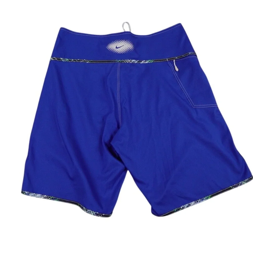 Nike Board Shorts Men 36 Blue Lace Up Grid‎ Trim Swim Trunks Unlined Beach Surf